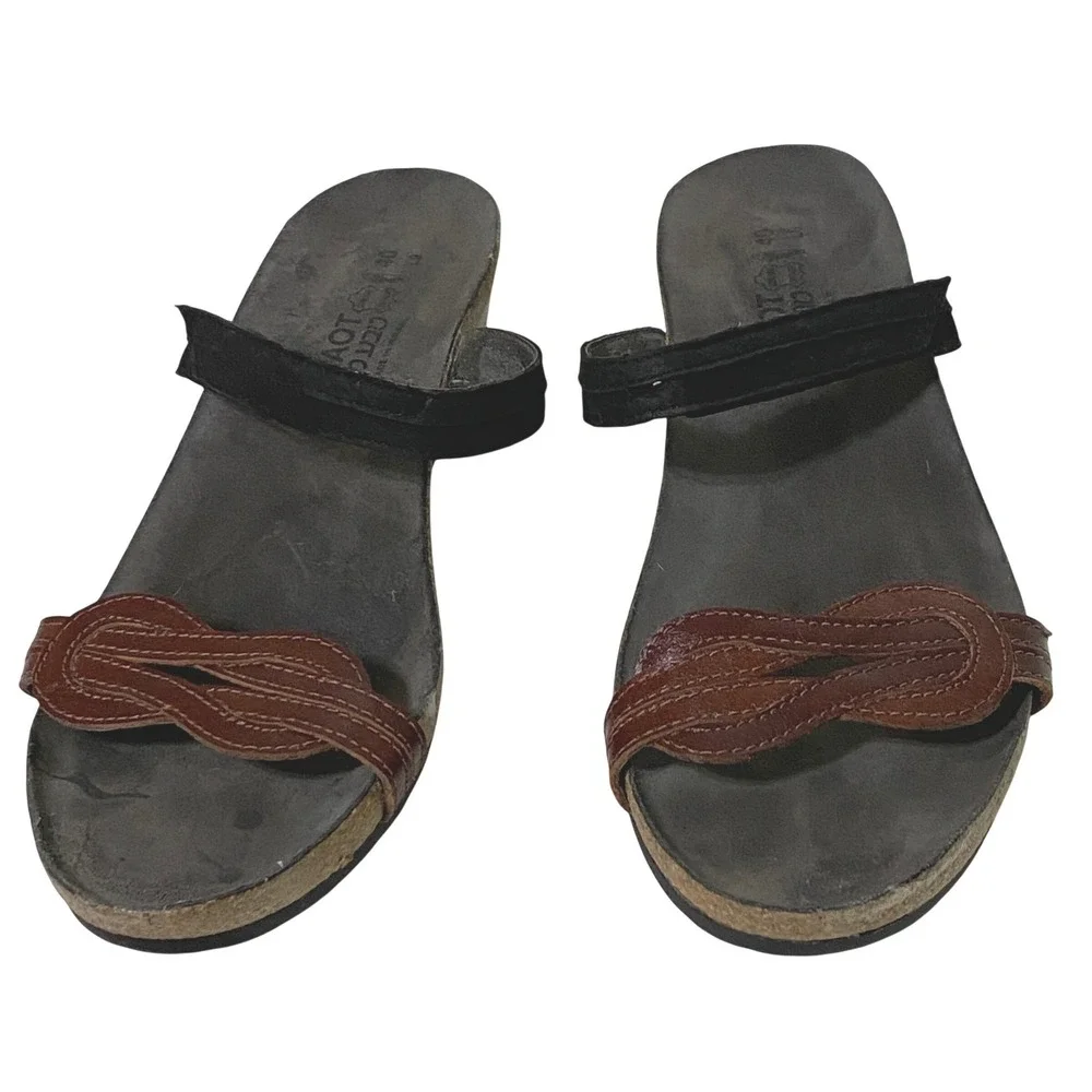 Naot Liv Slide Sandals Leather Braided Wedge US Size 9 to 9.5 Hook Loop Strappy